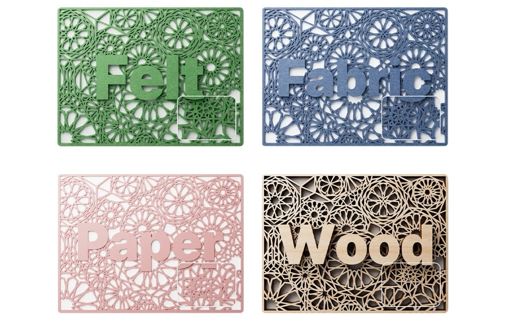 Materiały Felt Fabric Paper i Wood przeznaczone do obróbki w grawerce xTool M2