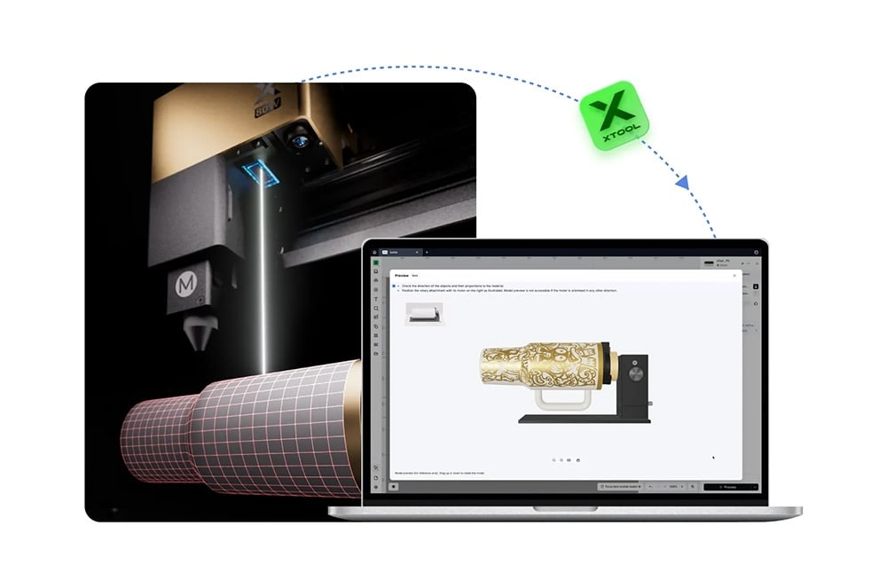 Podgląd projektu 3D grawerowania kubka z wykorzystaniem xTool RA3 Lite