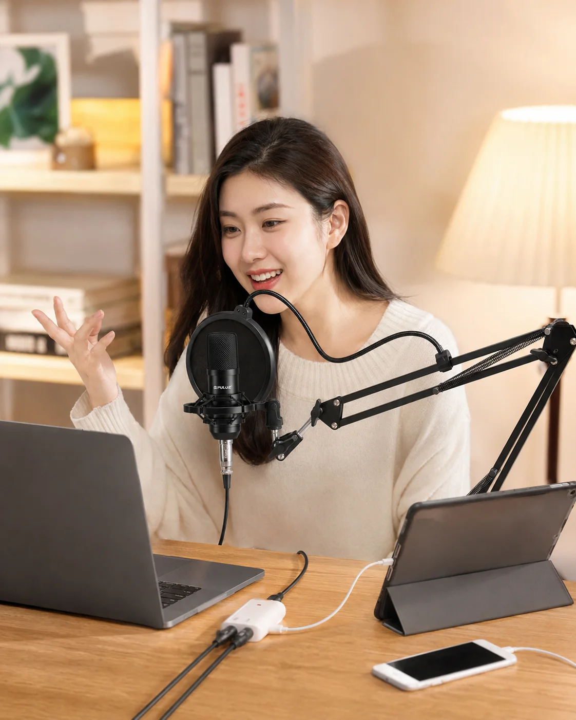 Mikrofon PULUZ PU612B z kablem XLR i kartą dźwiękową USB do podłączenia plug and play