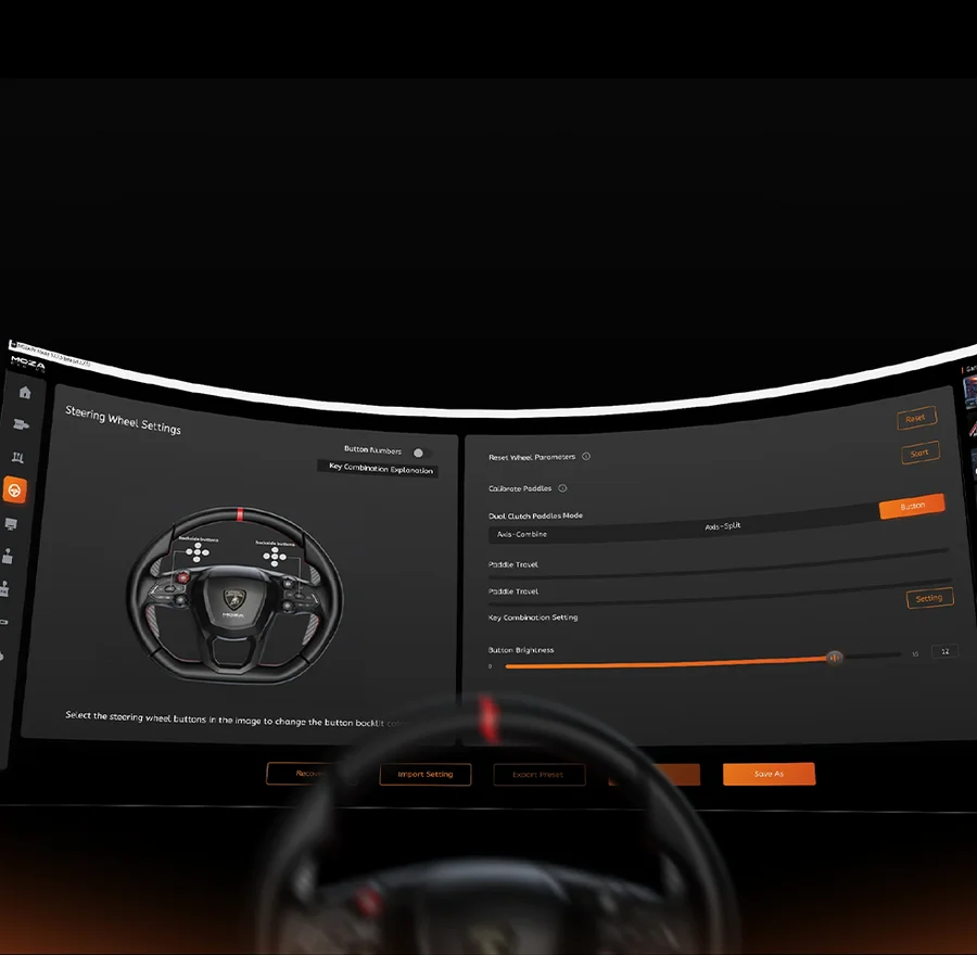 Personalizacja ustawień kierownicy MOZA Racing Lamborghini Revuelto w oprogramowaniu