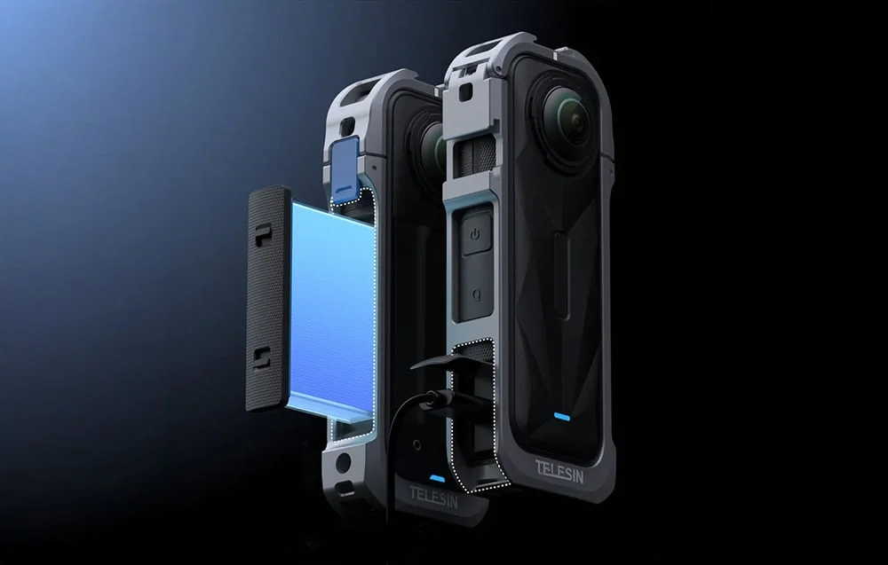 Aluminiowa obudowa Telesin dla Insta360 X5 z dostępem do portów i ekranu