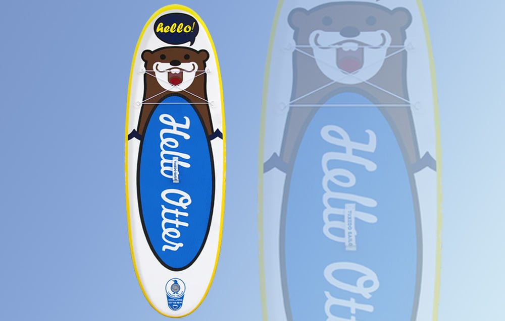 Niebieska dziecięca deska SUP FunWater Tuxedo Sailor na niebieskim tle
