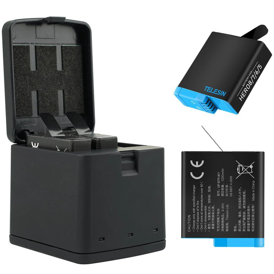 Ładowarka trójkanałowa TELESIN + 2 akumulatory do GoPro Hero 8 / 7 / 6 / 5