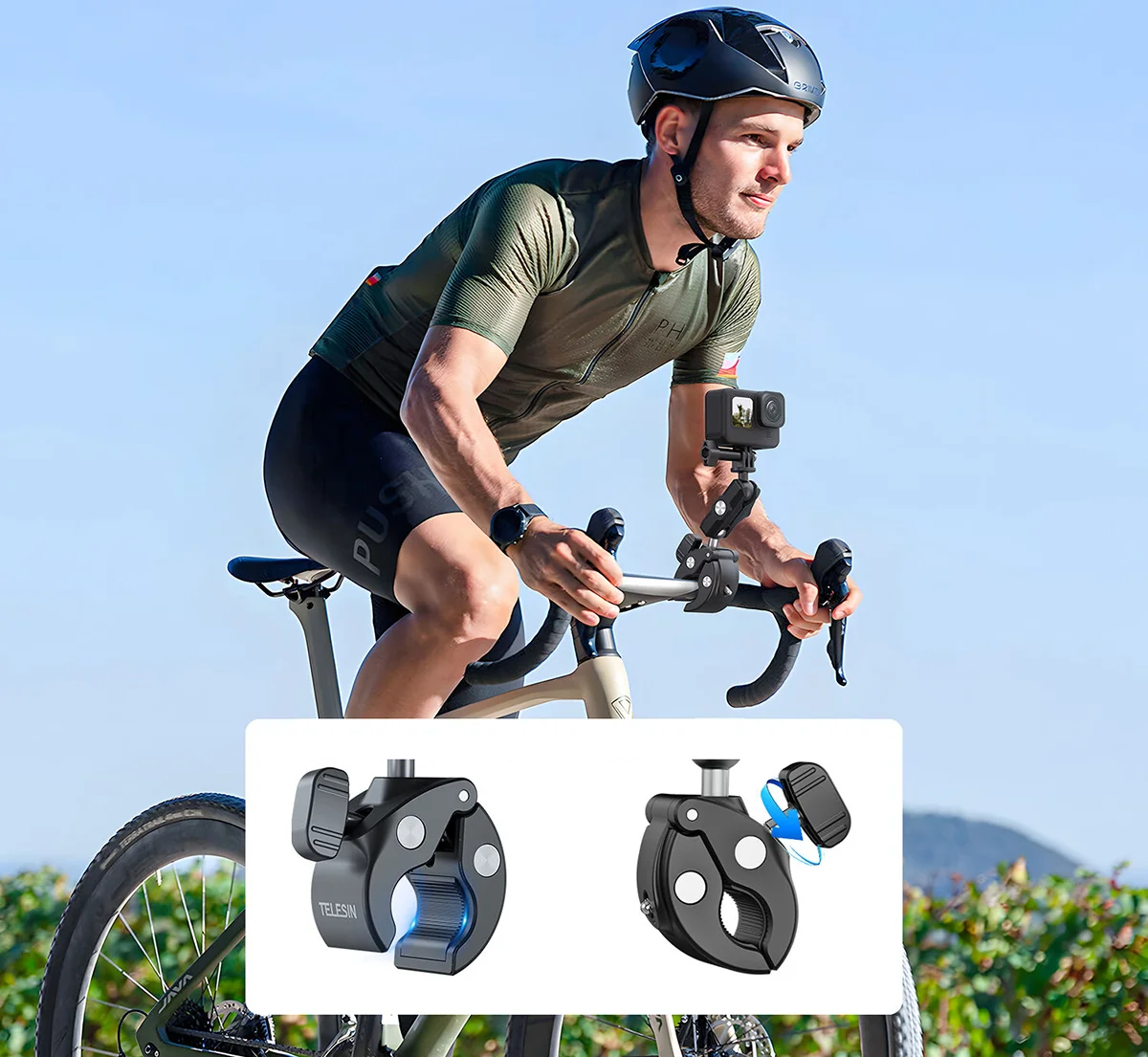 Uchwyt rowerowy, mocowanie 360° TELESIN na kierownicę do kamer sportowych (plastikowy)