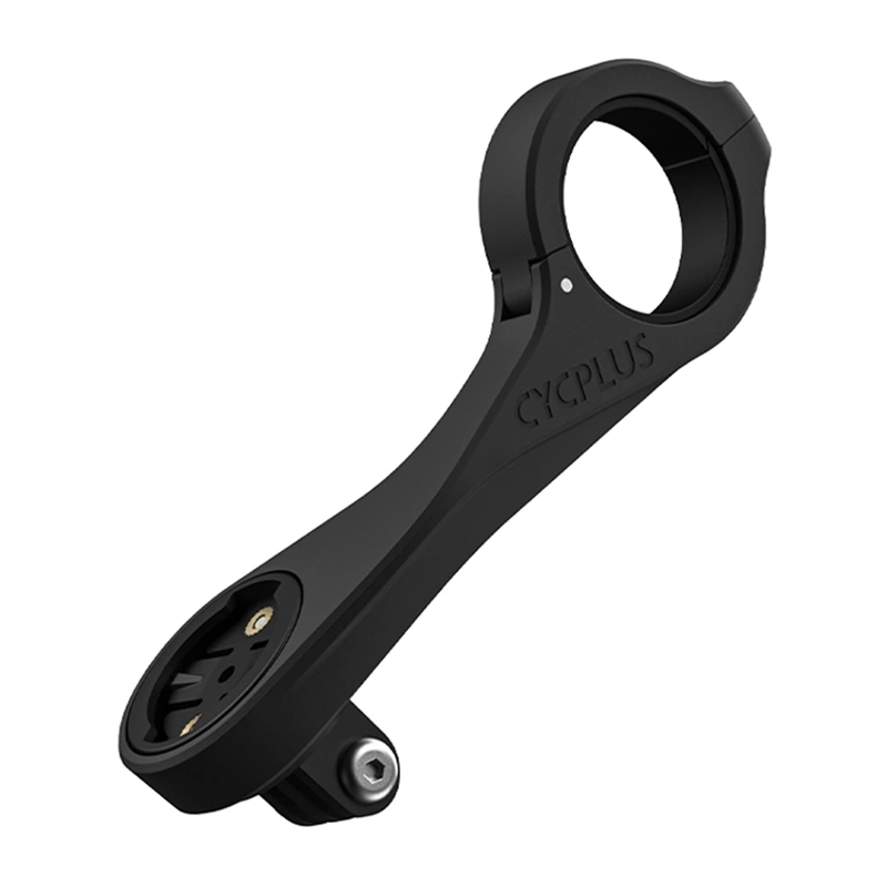 Czarny uchwyt Cycplus Z4 z okrągłą obejmą na kierownicę, wysuniętym gniazdem na licznik i adapterem GoPro pod spodem.