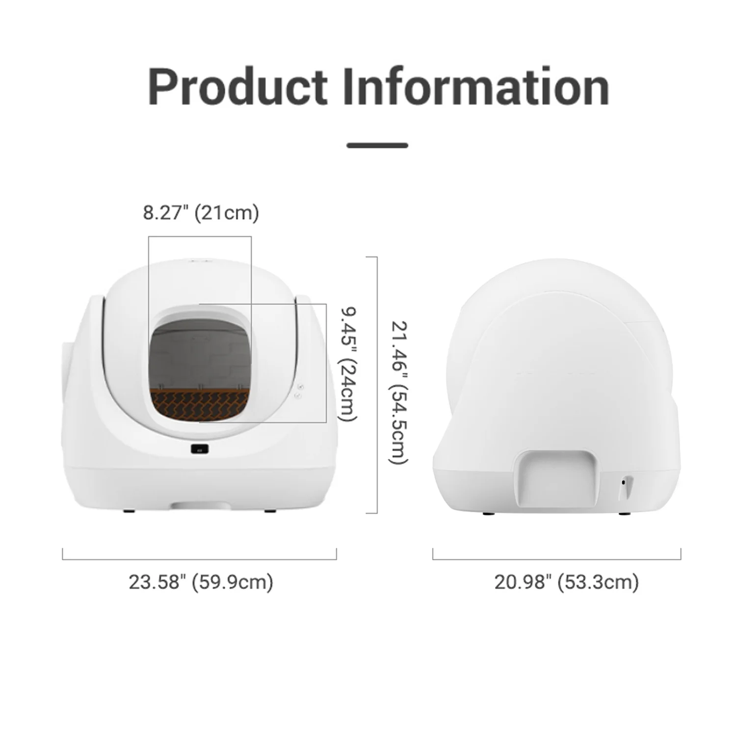 Wymiary kuwety CATLINK BayMax: wysokość 54,5 cm, szerokość 59,9 cm, głębokość 53,3 cm