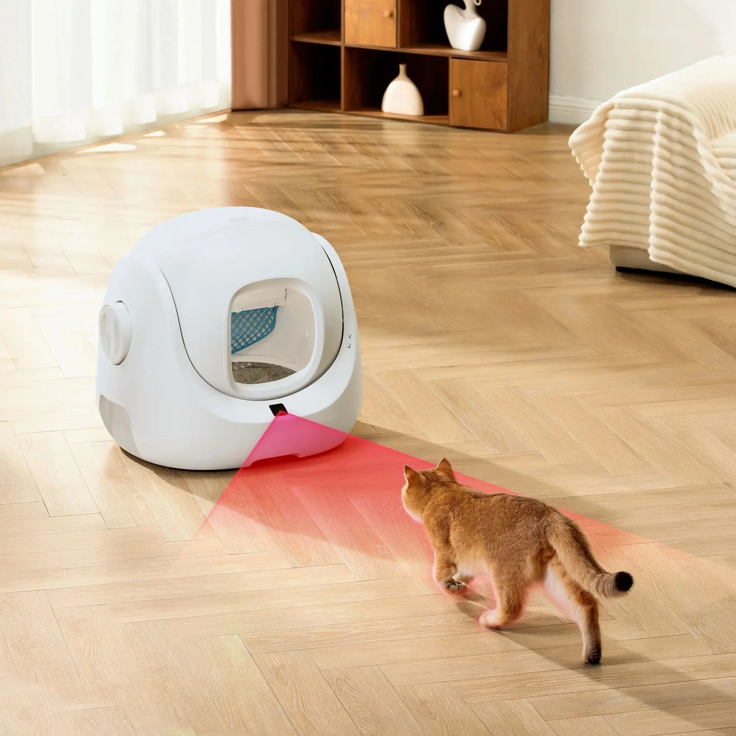 Czujnik podczerwieni kuwety CATLINK BayMax Lite wykrywający zbliżającego się kota