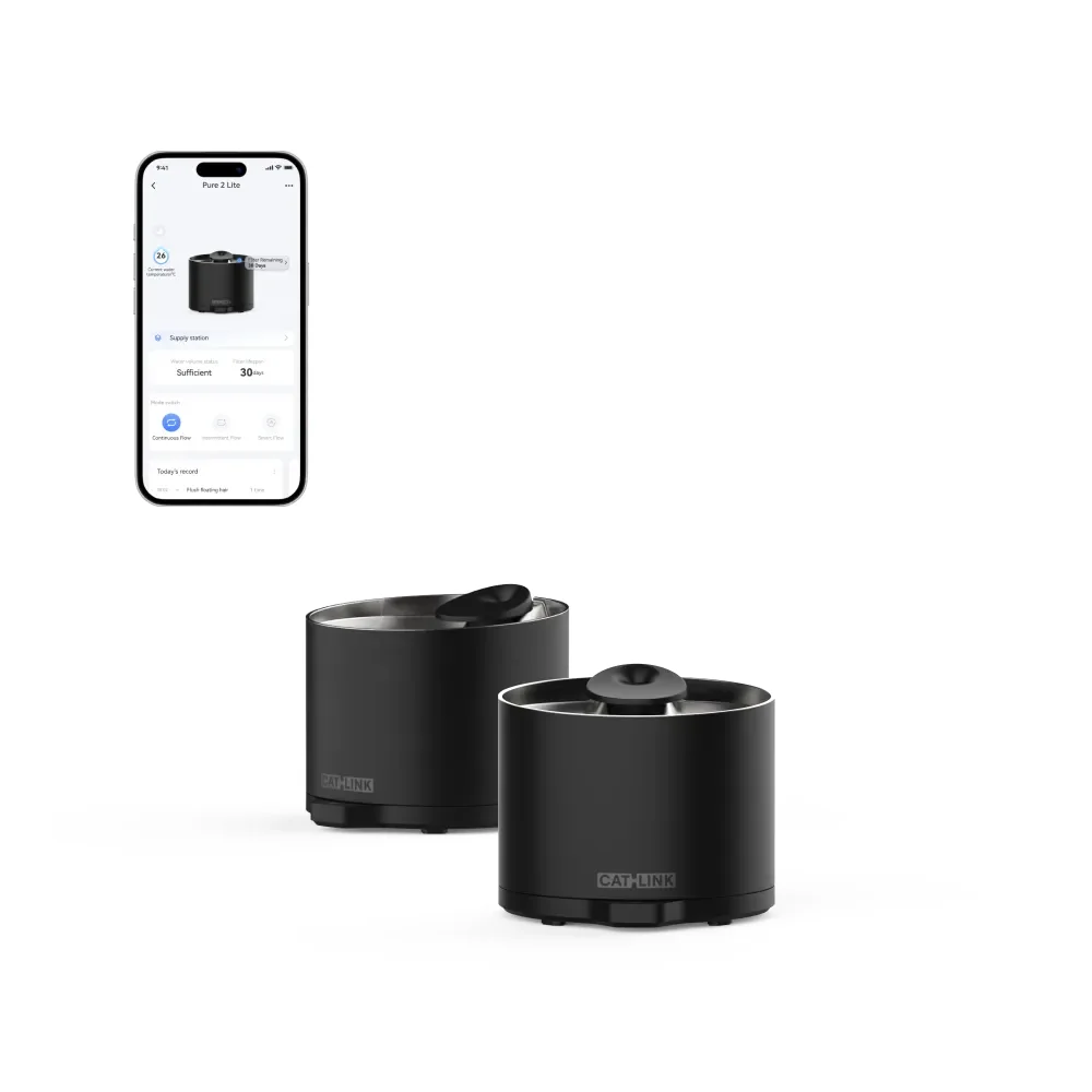 Dwie fontanny CATLINK Pure 2 Lite i telefon z aplikacją